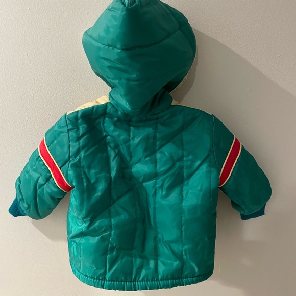 Vintage kids size 18 months Teal and Beige with red stripe Kids Puffer Jacket - Picture 6 of 8